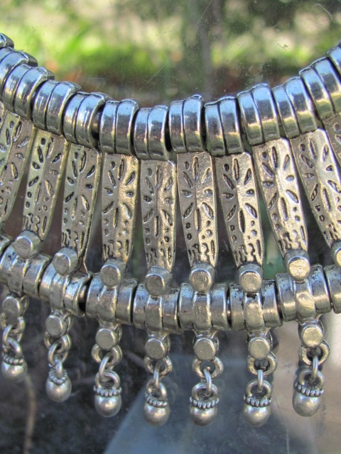Necklace, white metal tribal style