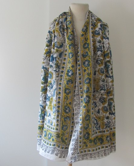 Shawl, Summer Wrap,  Sarong,  Dupatta, Skirt, 100% Handprinted Cotton