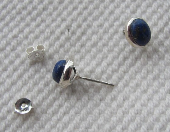 Earring silver stud with  lapis lazuli stone
