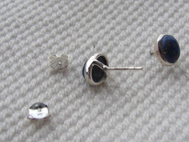 Earring silver stud with  lapis lazuli stone