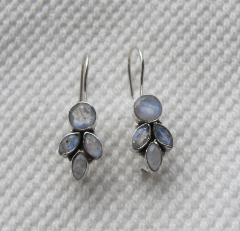 Silver dormeuse earrings with rainbow moonstone