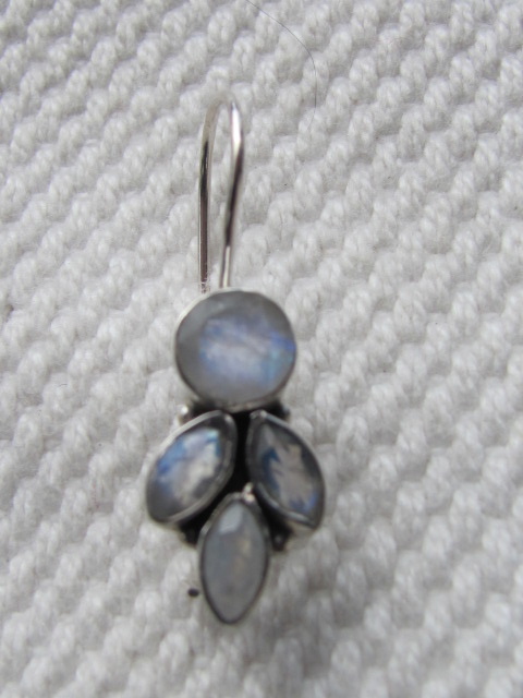 Silver dormeuse earrings with rainbow moonstone