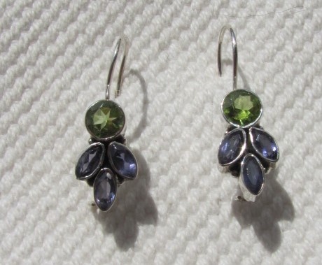 Silver dormeuse earrings with precious stones