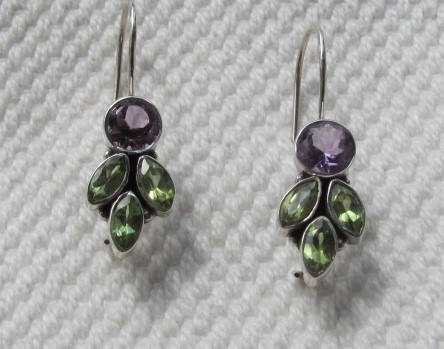 Silver dormeuse earrings  precious stones