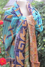 Silk Shawl Gudri Kantha stitching on upcycled silk saris