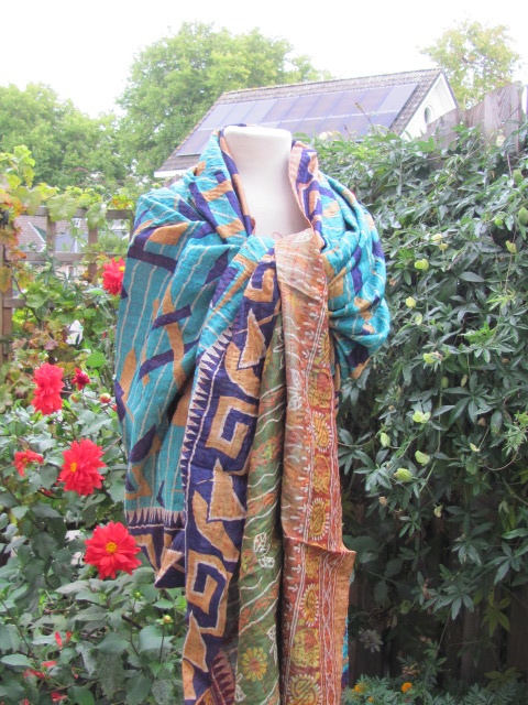 Silk Shawl Gudri Kantha stitching on upcycled silk saris