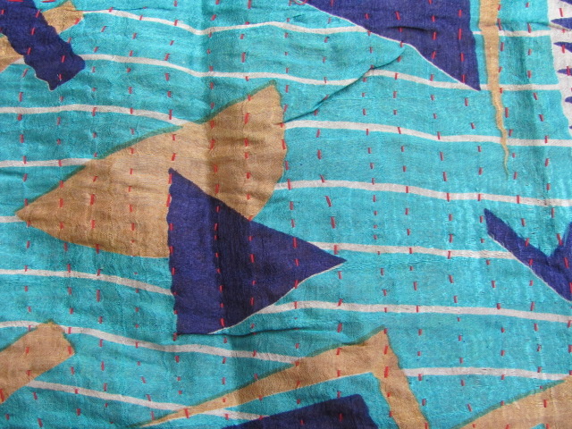 Silk Shawl Gudri Kantha stitching on upcycled silk saris