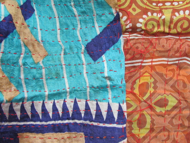 Silk Shawl Gudri Kantha stitching on upcycled silk saris