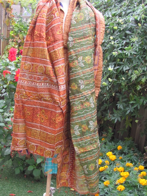 Silk Shawl Gudri Kantha stitching on upcycled silk saris