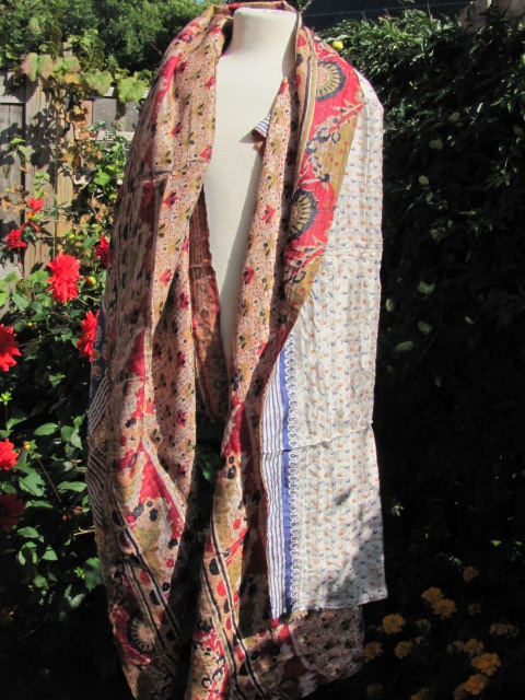 Silk Shawl Gudri Kantha stitching on upcycled silk sari's