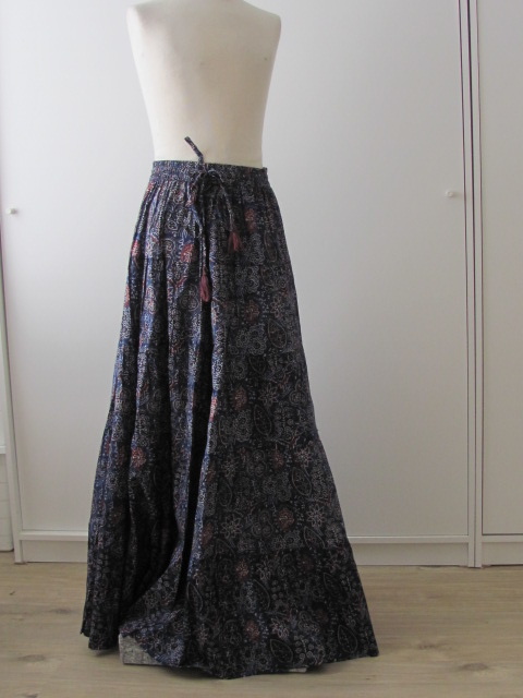 Romantic gypsy skirt hand printed with natural dyes