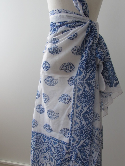 Shawl, Summer Wrap,  Sarong,  Dupatta, Skirt, 100% Handprinted Cotton