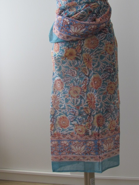 Shawl, Summer Wrap,  Sarong,  Dupatta, Skirt, 100% Handprinted Cotton