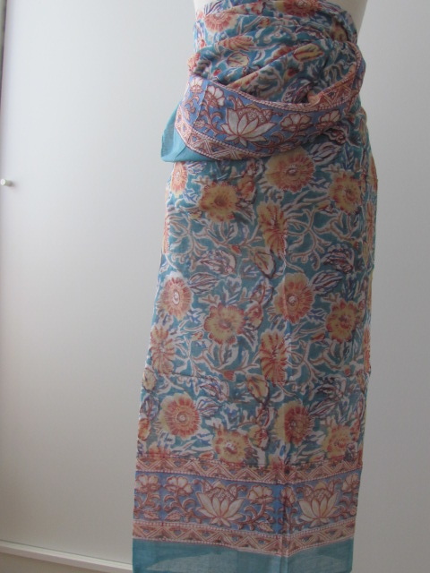 Sjaal,  Zomer Omslagdoek,   Dupatta,  Sarong, Rok,  100%  Handbedrukt Katoen