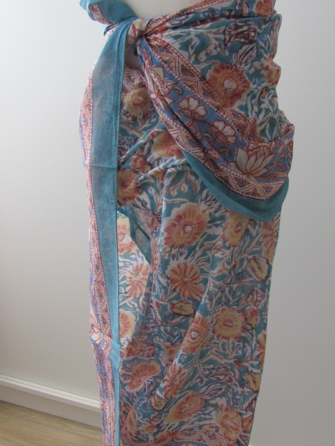 Shawl, Summer Wrap,  Sarong,  Dupatta, Skirt, 100% Handprinted Cotton