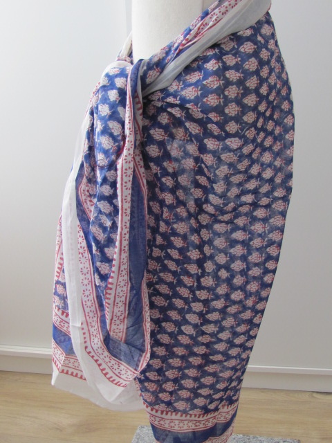 Shawl, Summer Wrap,  Sarong,  Dupatta, Skirt, 100% Handprinted Cotton