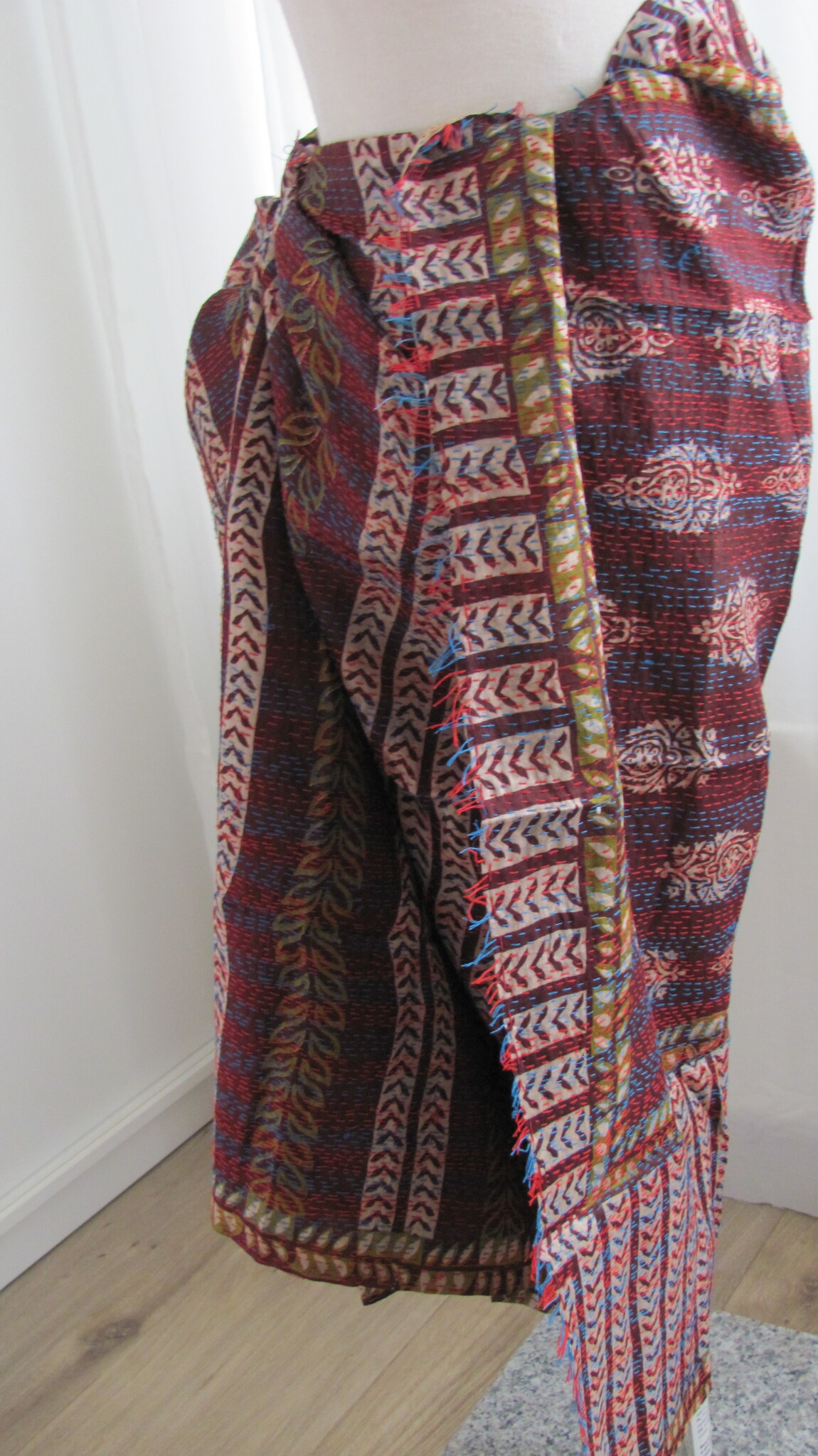 Silk Shawl Gudri Kantha stitching on upcycled silk sari's