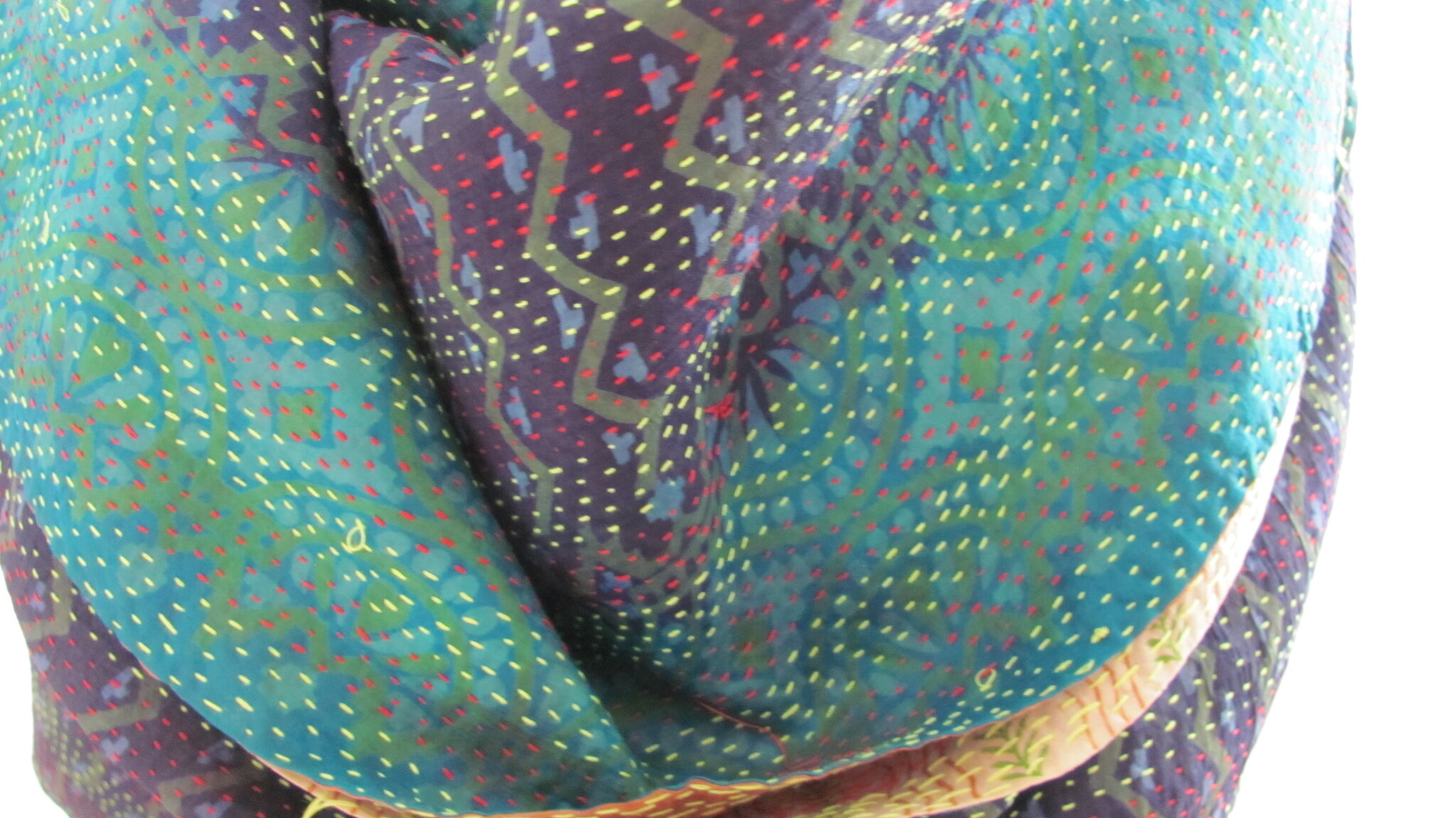 Silk Shawl Gudri Kantha stitching on upcycled silk sari's