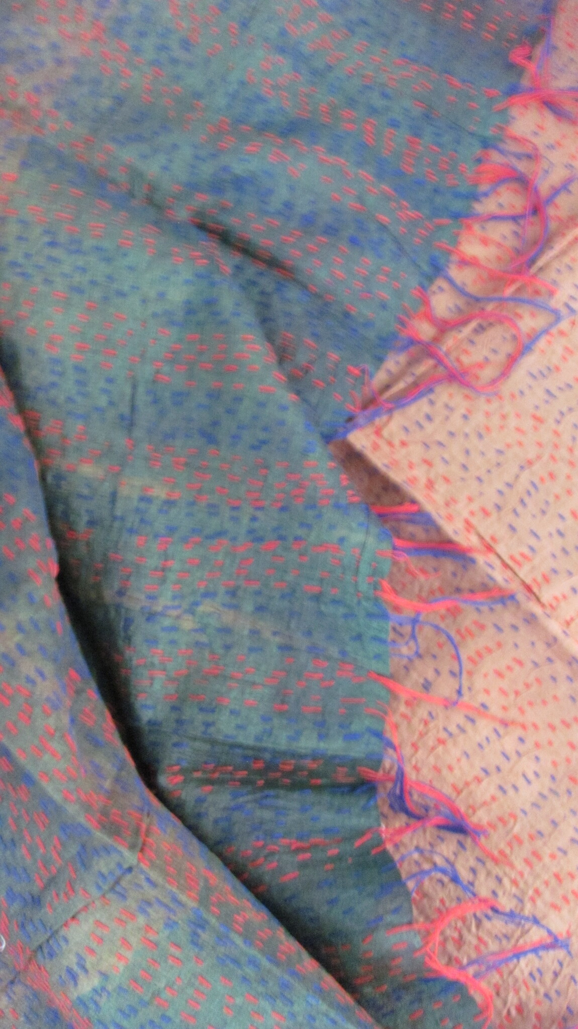 Silk Shawl Gudri Kantha stitching on upcycled silk sari's