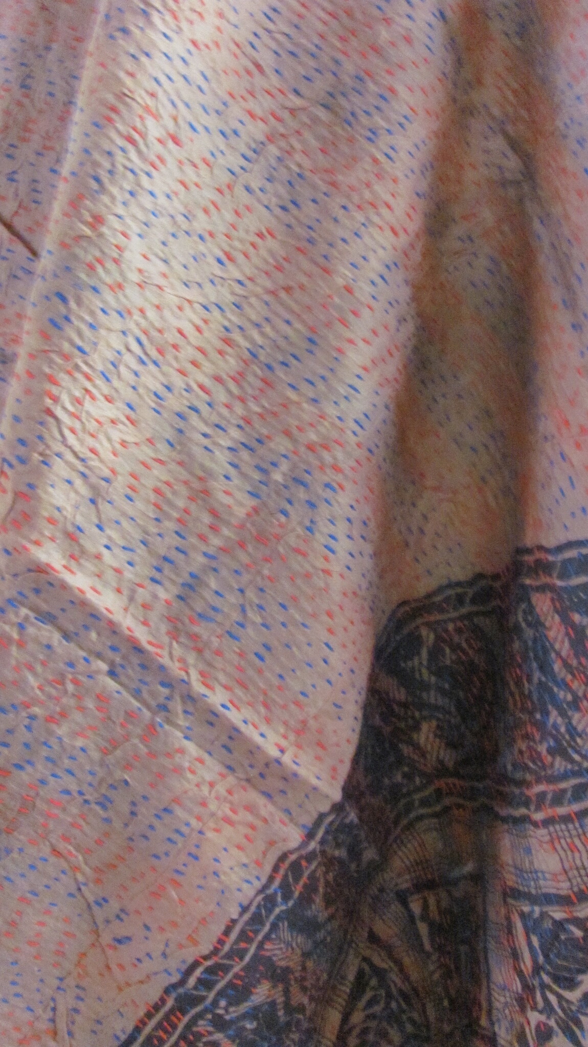 Silk Shawl Gudri Kantha stitching on upcycled silk sari's