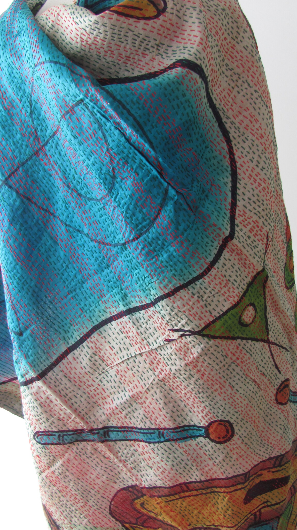 Silk Shawl Gudri Kantha stitching on upcycled silk sari's