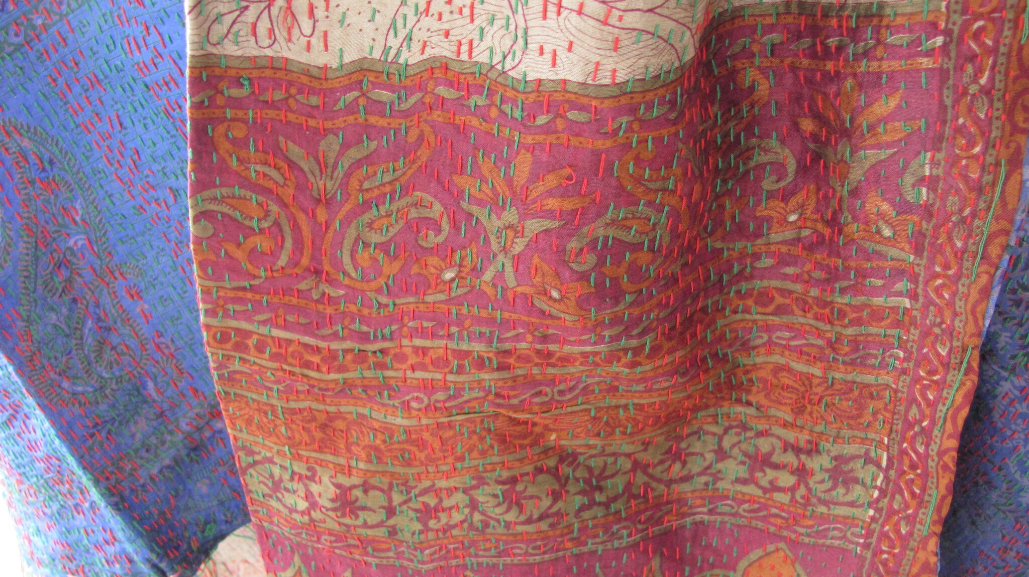 Silk Shawl Gudri Kantha stitching on upcycled silk sari's