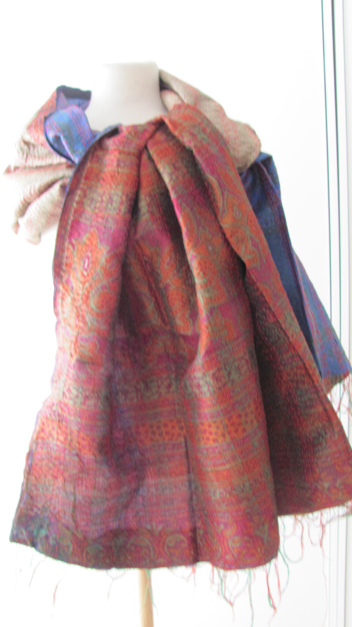 Silk Shawl Gudri Kantha stitching on upcycled silk sari's