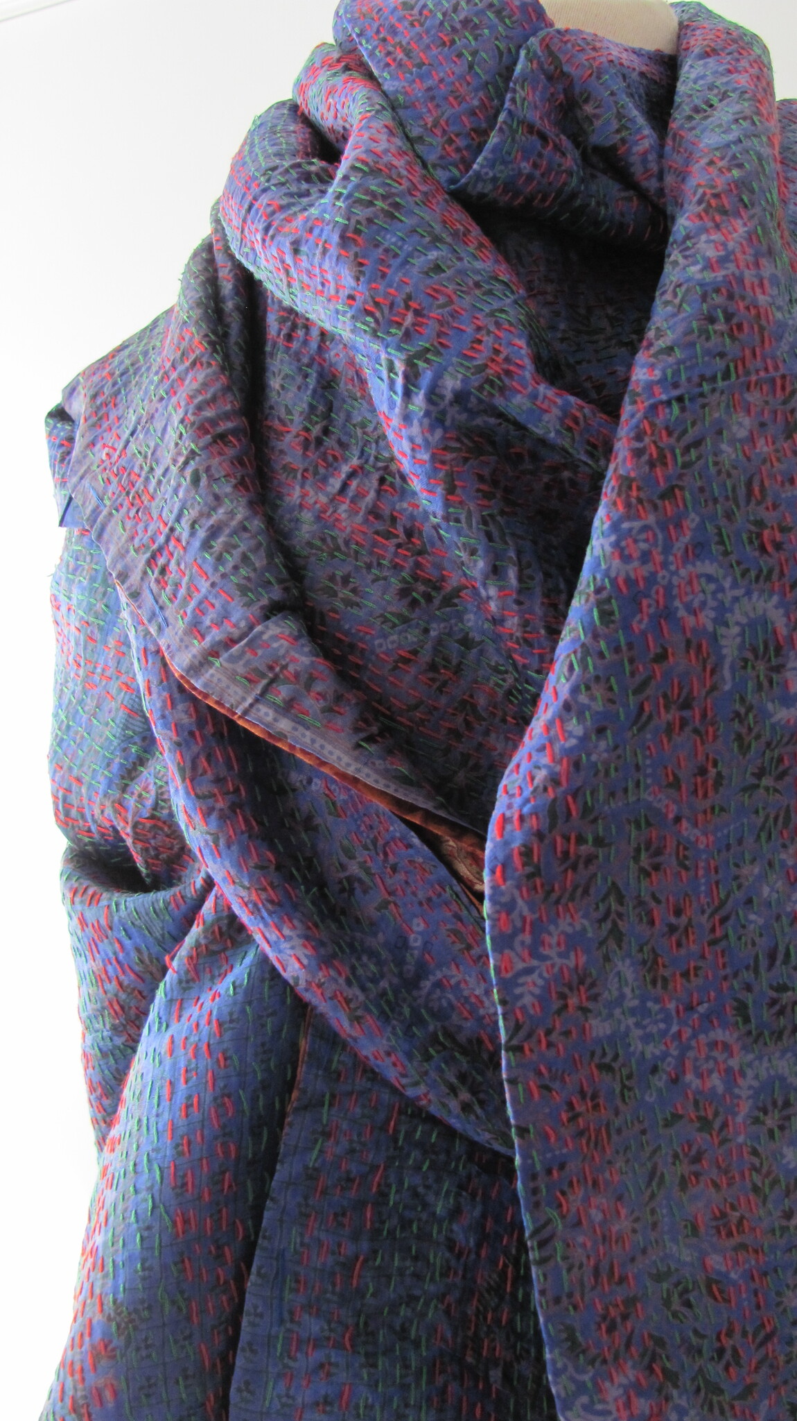 Silk Shawl Gudri Kantha stitching on upcycled silk sari's