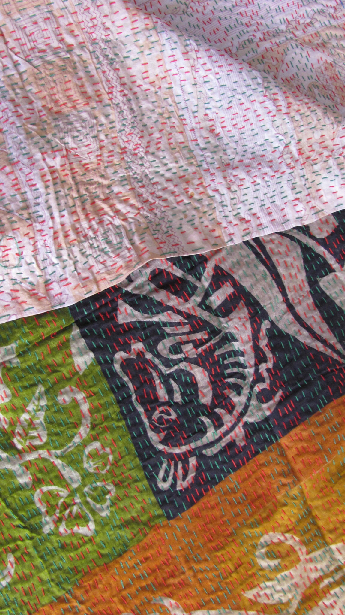 Silk Shawl Gudri Kantha stitching on upcycled silk sari's