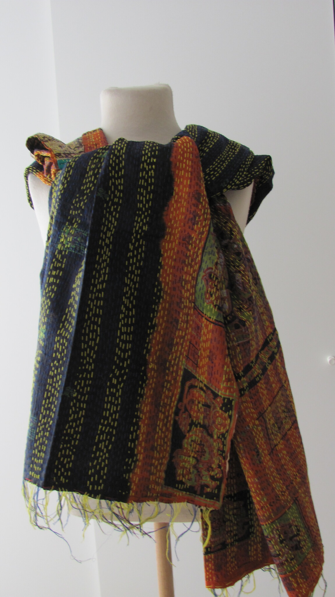 Silk Shawl Gudri Kantha stitching on upcycled silk sari's