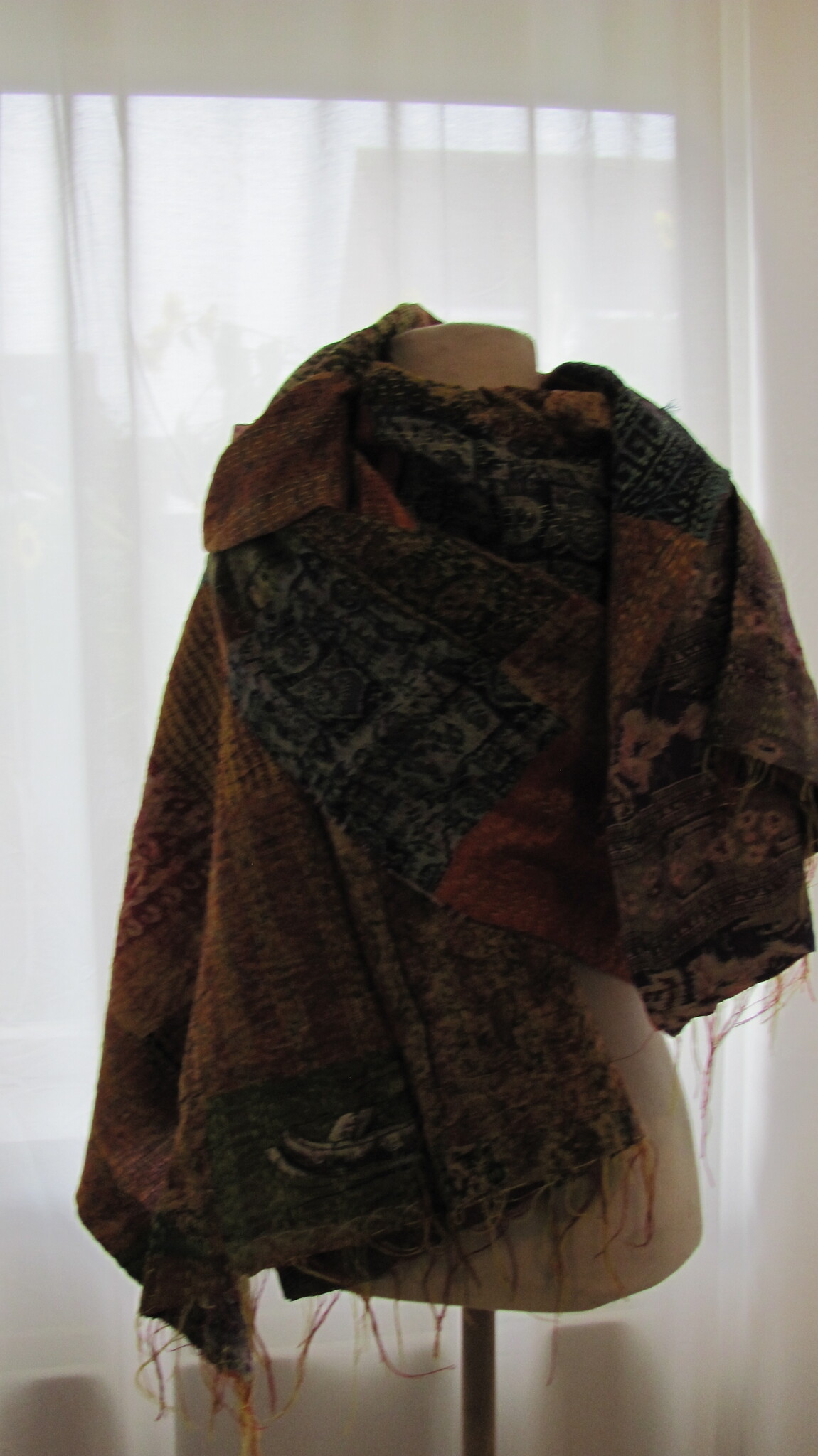 Silk Shawl Gudri Kantha stitching on upcycled silk sari's