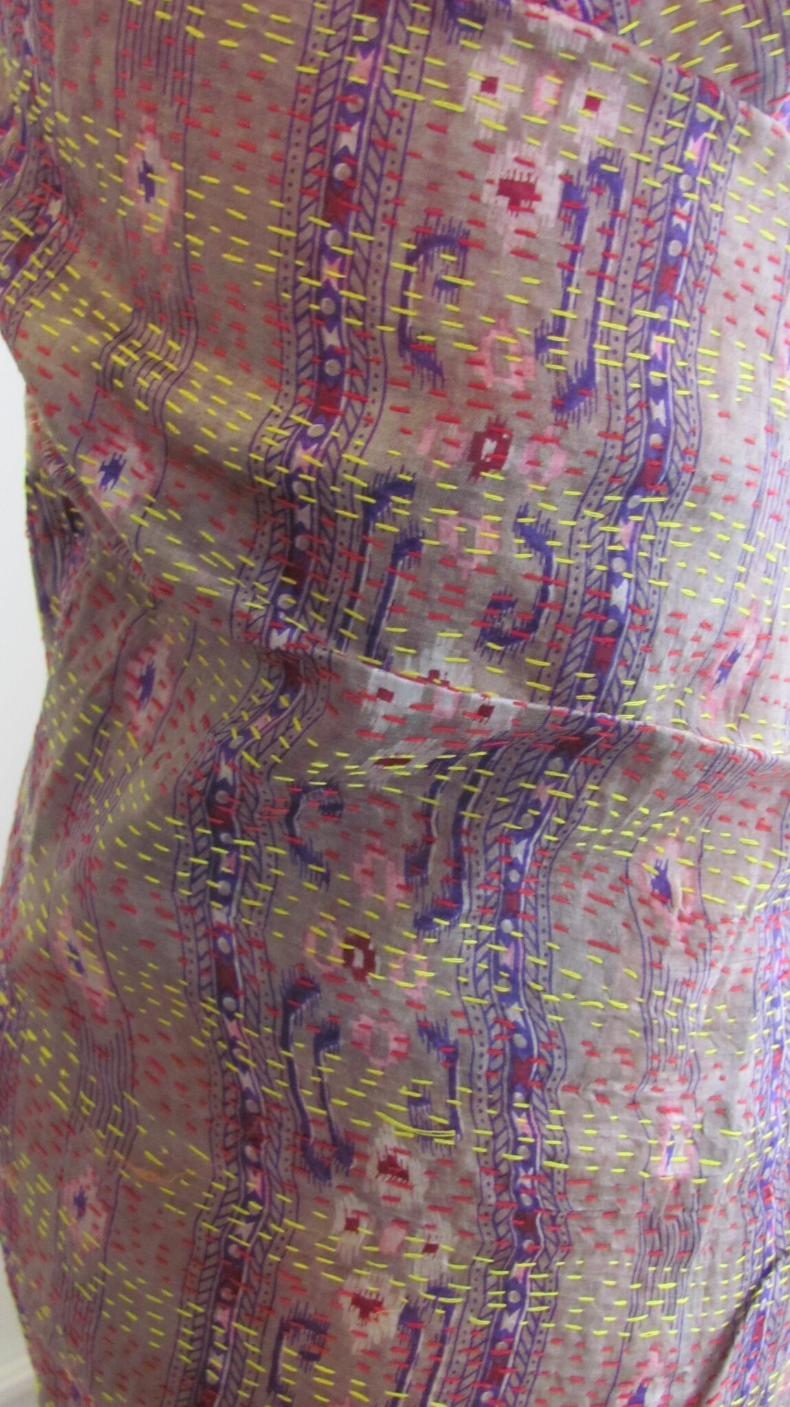 Silk Shawl Gudri Kantha stitching on upcycled silk sari's