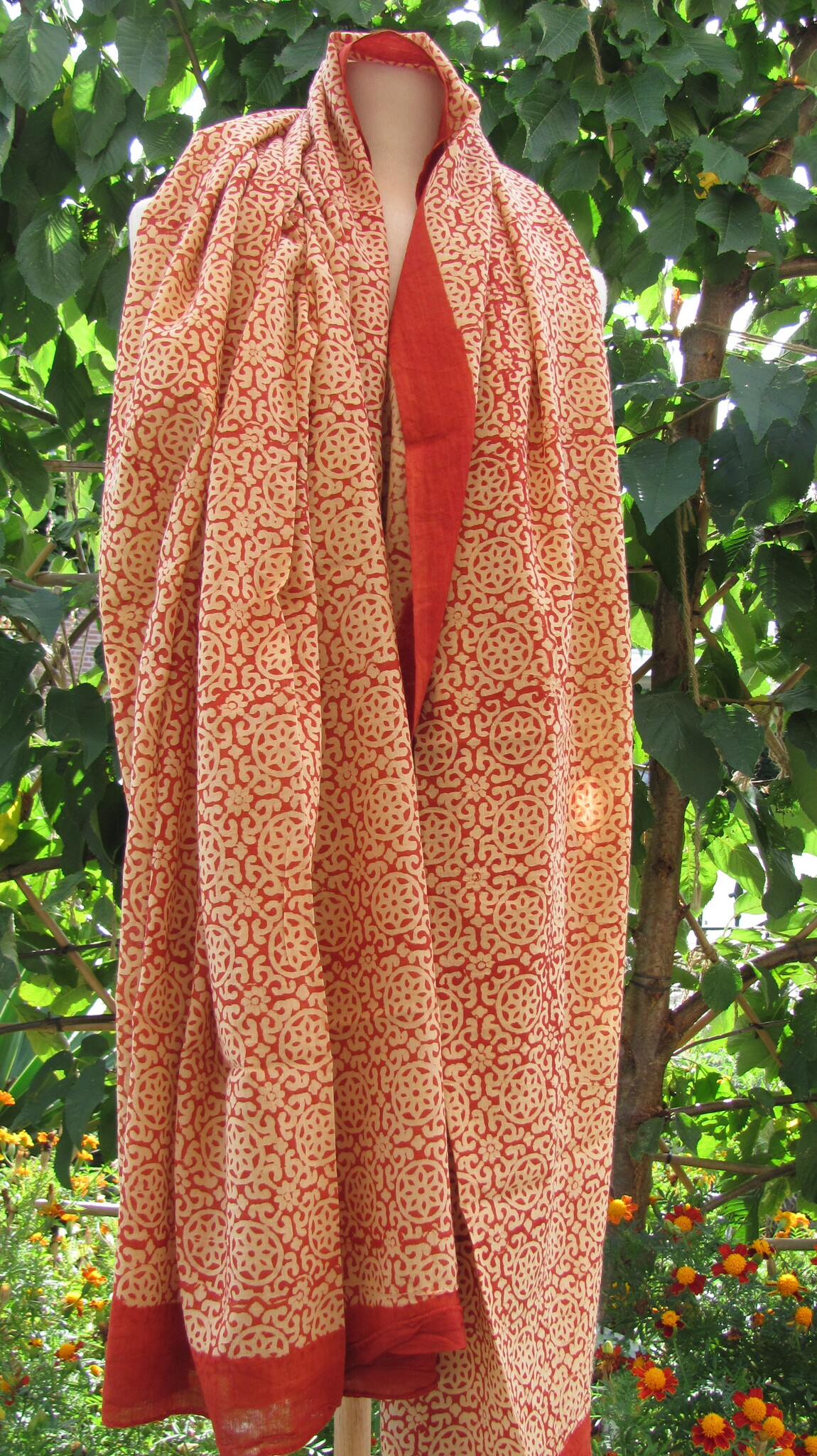 Omslagdoek,  Sjaal,   Dupatta,  Sarong, Rok,  100%  Handbedrukt Katoen