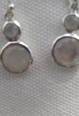 Earring   silver with two cabouchon rainbow moonstones