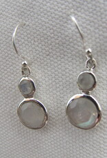 Earring   silver with two cabouchon rainbow moonstones