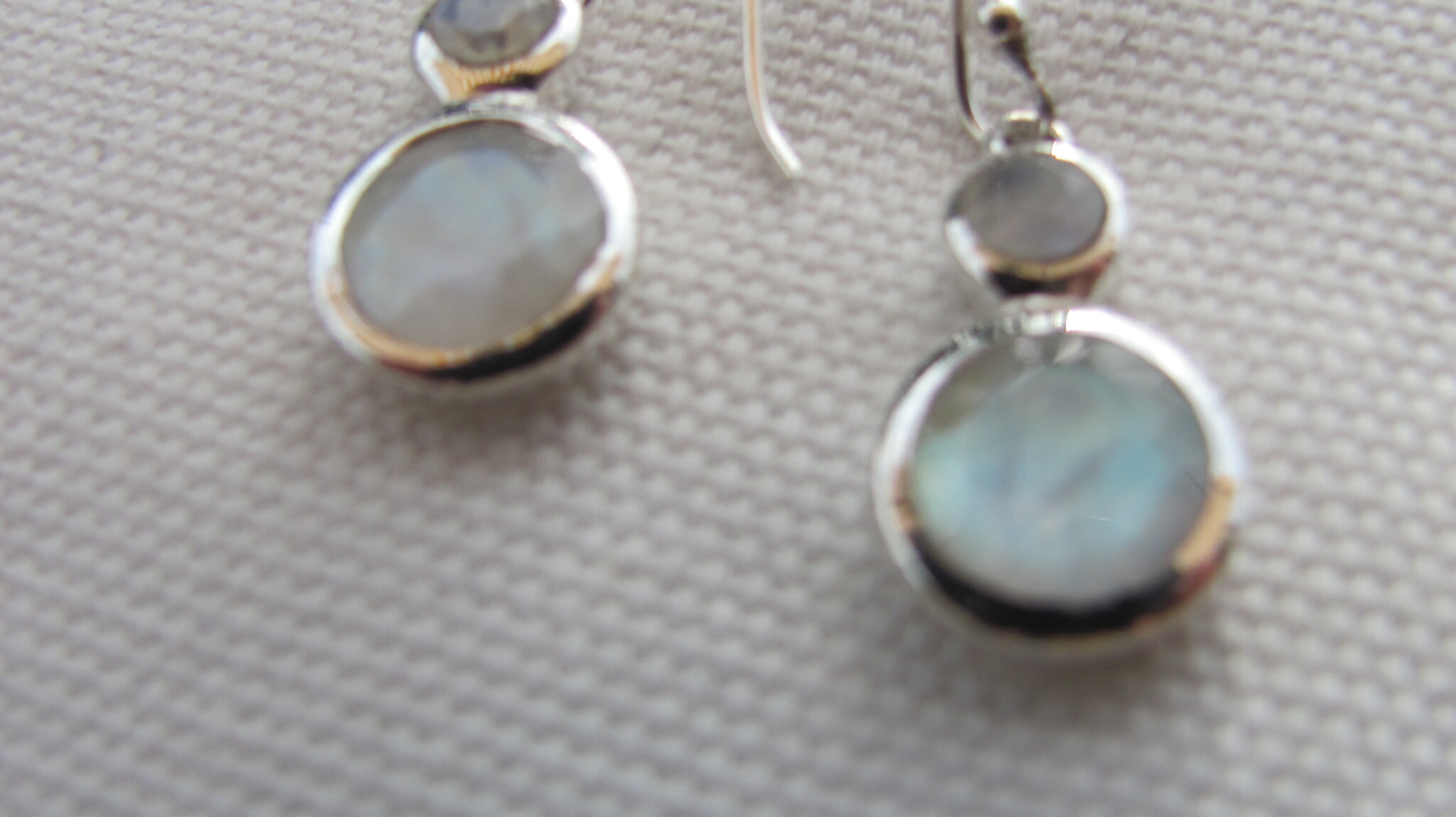 Earring   silver with two cabouchon rainbow moonstones