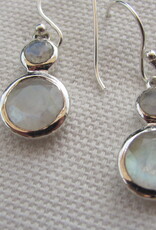 Earring   silver with two cabouchon rainbow moonstones