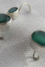 Earring silver with groen onyx  dormeuse