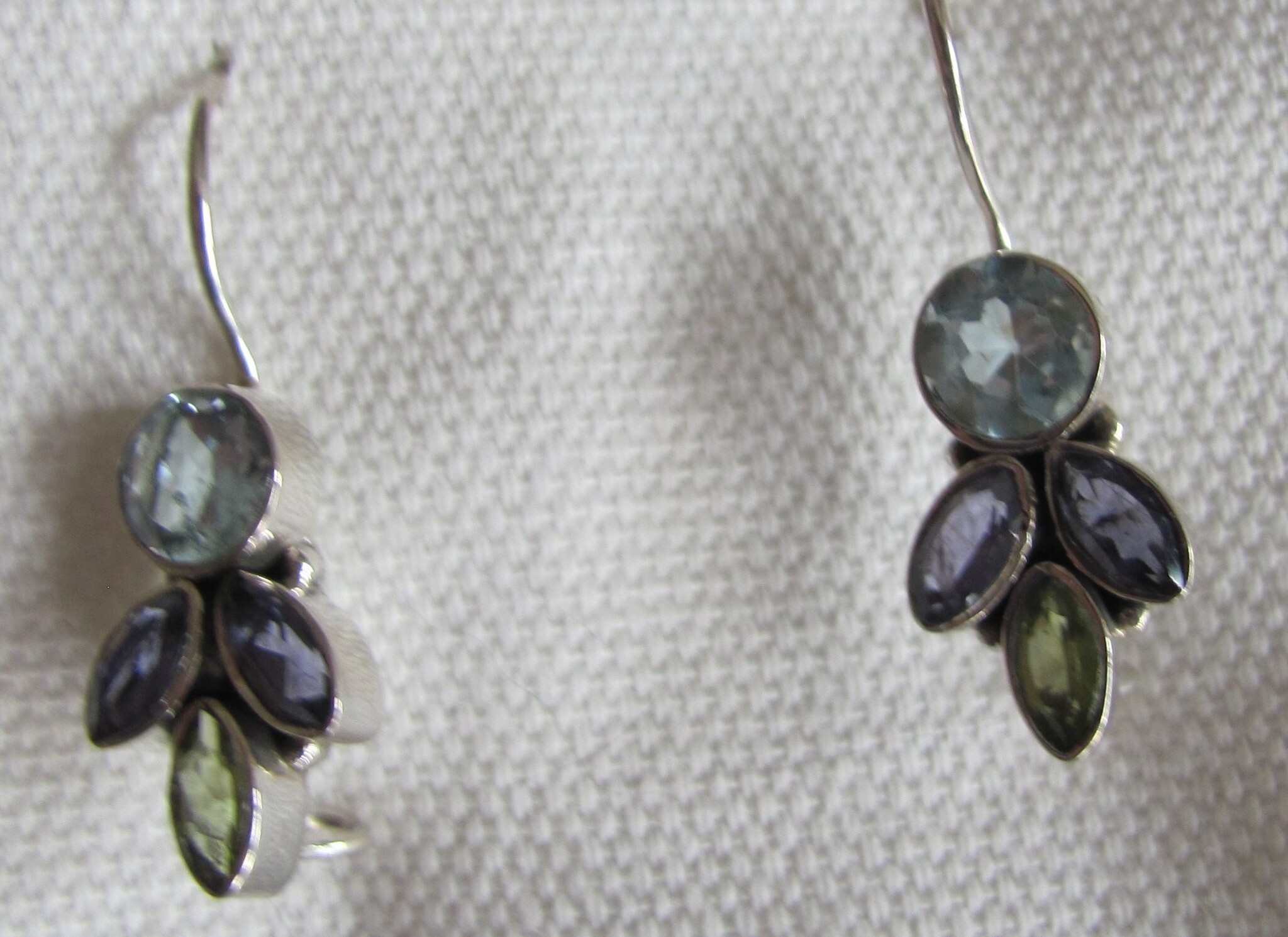 Silver dormeuse earrings  precious stones