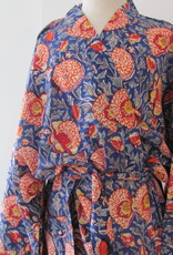 Kimono, dressing gown hand printed with vegetable dyes. 100% cotton