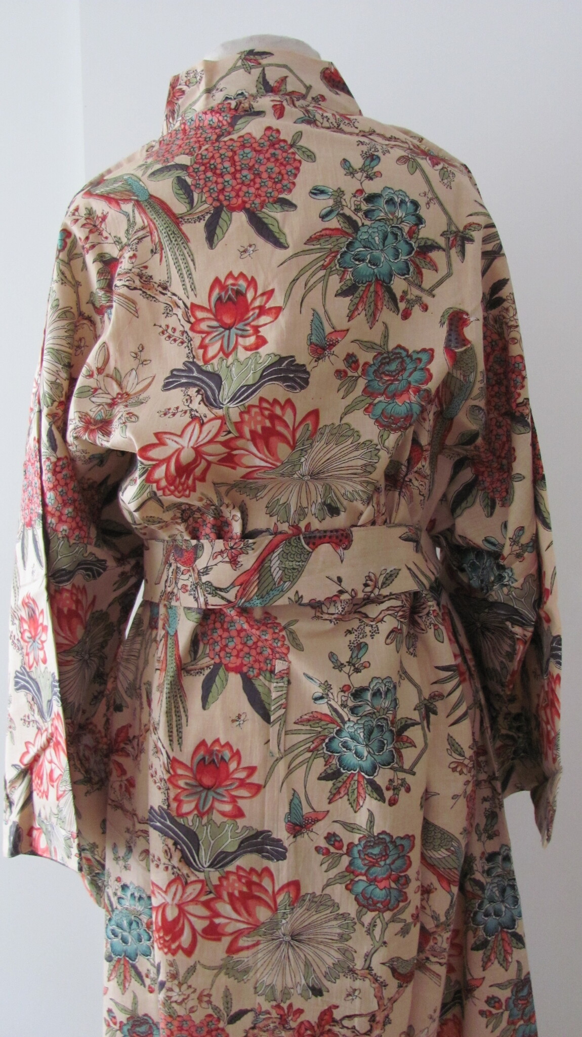 Kimono, dressing gown hand printed with vegetable dyes. 100% cotton