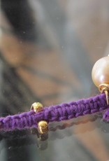 Fine macramé bracelet purple with gold on silver beads