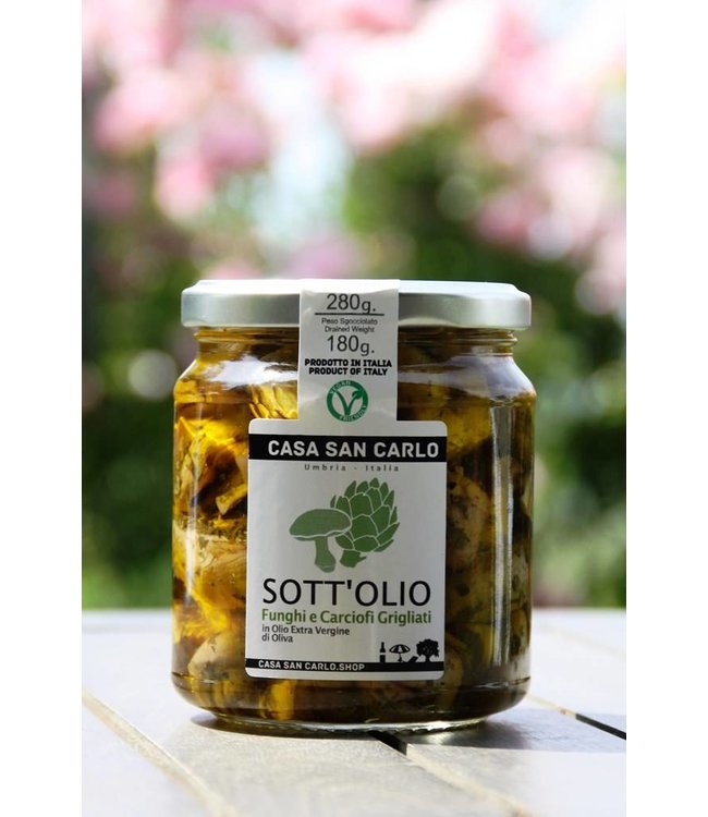 Gegrilde paddenstoelen & artisjokken in extra vergine olijfolie - 280 gr