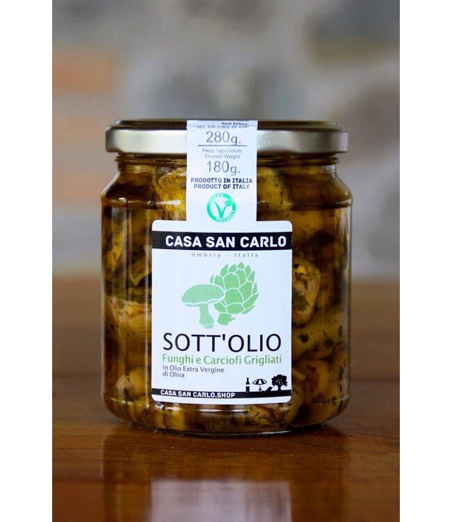 Gegrilde paddenstoelen & artisjokken in extra vergine olijfolie - 280 gr