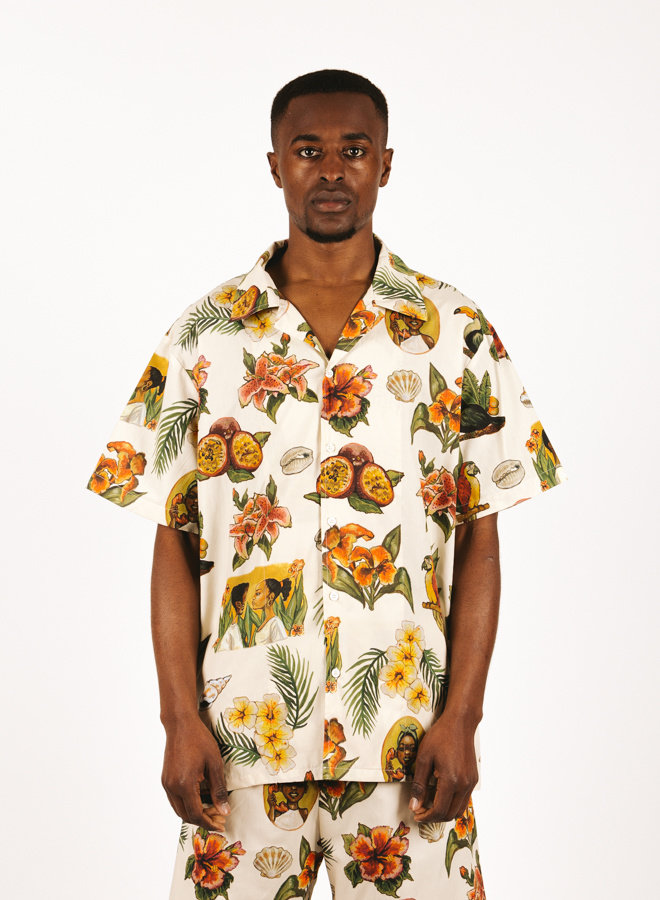 Filling Pieces Resort Parrot Print Men's Short Sleeve Shirt