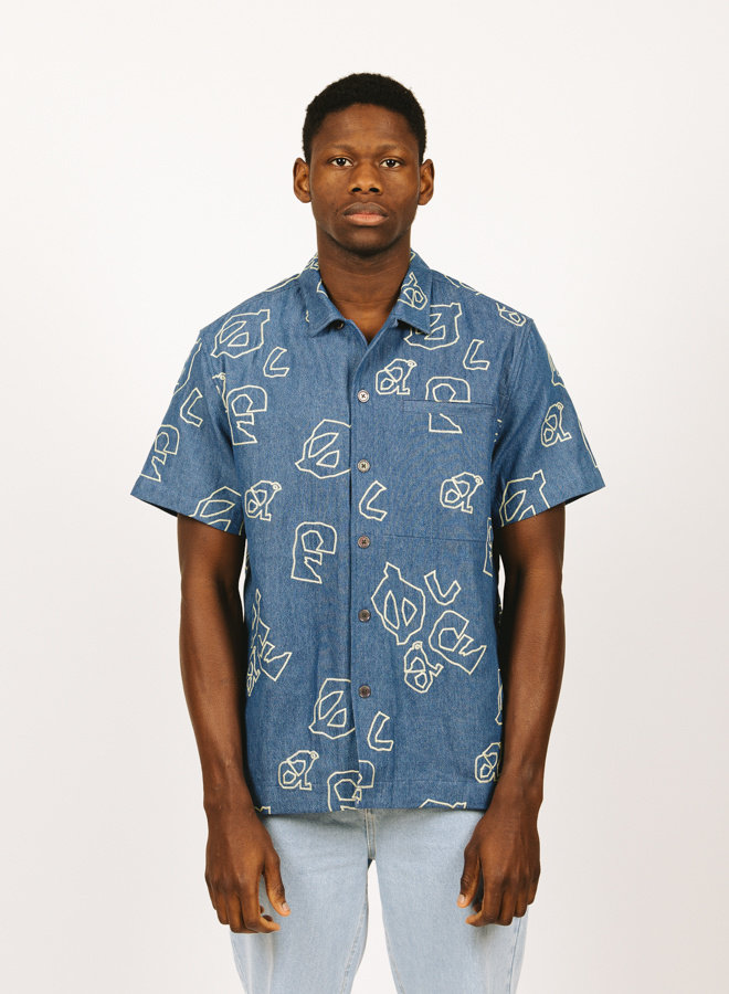 Olaf  AOP Denim SS Shirt Light Blue