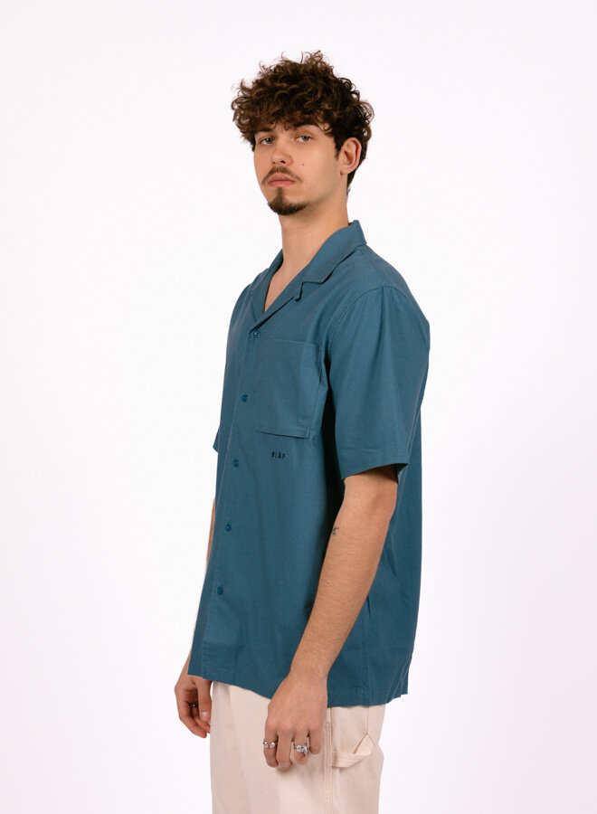 Cotton Linen SS Shirt Ocean Teal