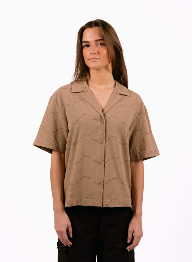 WMN Open Collar Shirt SS Brown