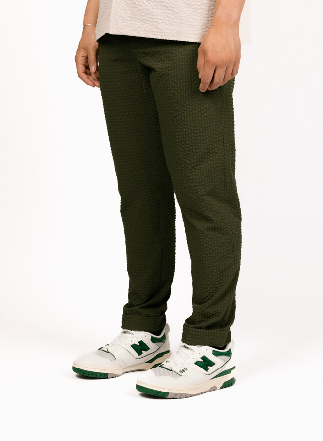 Seersucker Slim Pants Forest Green