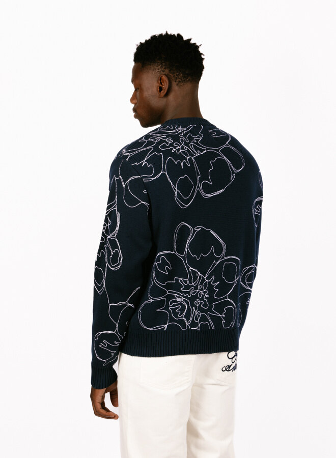 Embroidered Flower Knit Navy